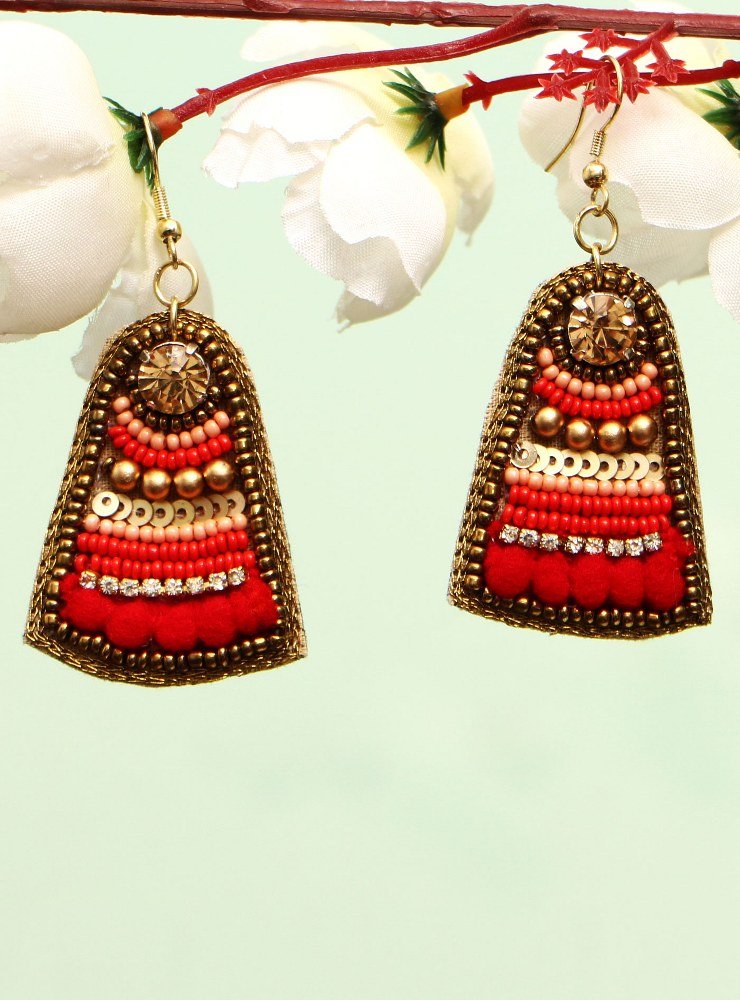 Handmade Artificial Earrings Poppy Red Color