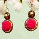 Handmade Artificial Earrings Magenta And Snow White Color
