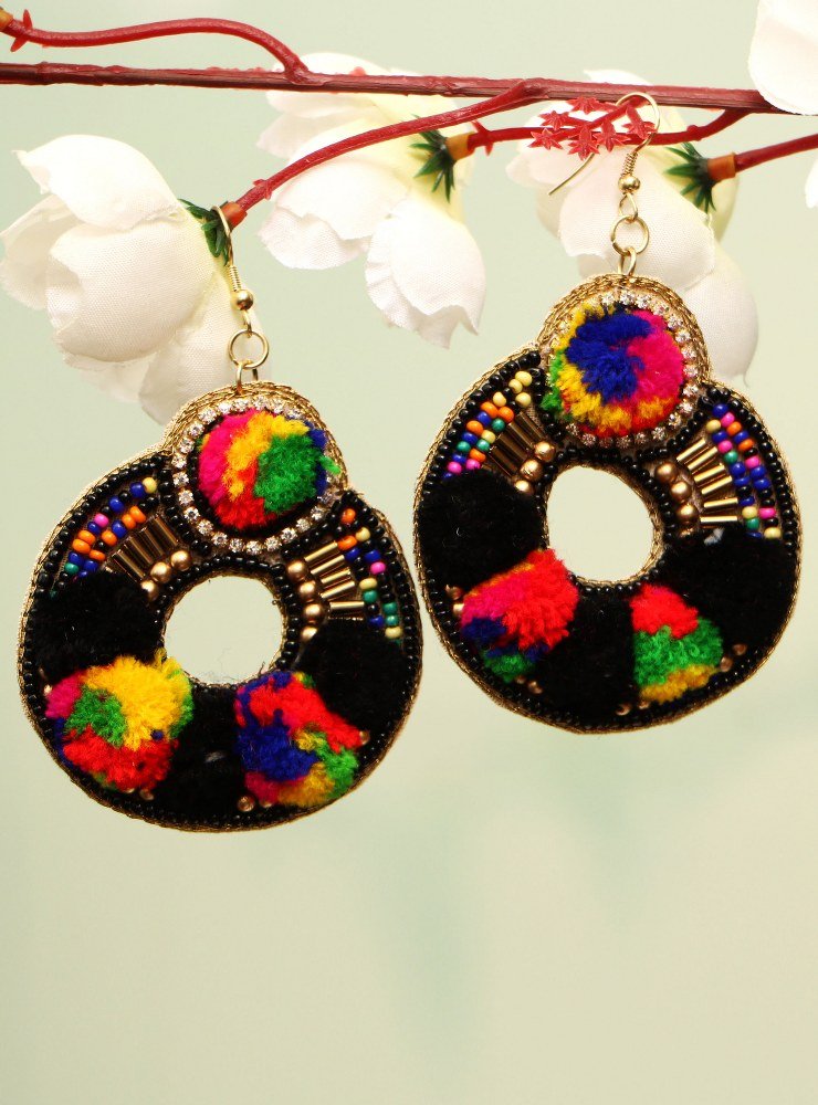 Handmade Artificial Earrings Jet Black Color