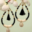 Handmade Artificial Earrings Jet Black And Bright White Color