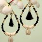 Handmade Artificial Earrings Jet Black And Bright White Color