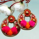 Handmade Artificial Earrings Zinnia And Super Pink Color