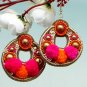Handmade Artificial Earrings Zinnia And Super Pink Color