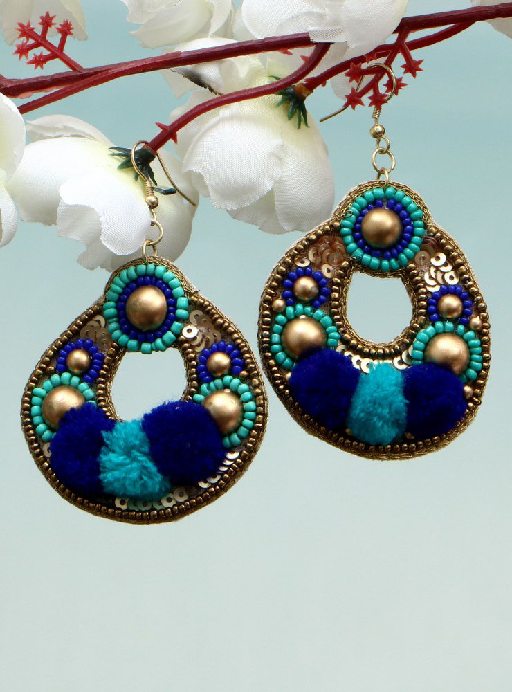 Handmade Artificial Earrings Sky Blue And Imperial Blue Color
