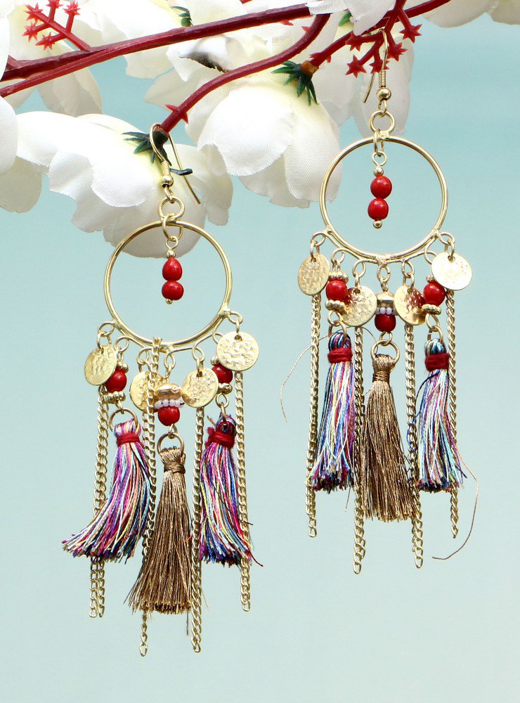 Handmade Artificial Earrings Ochre Color