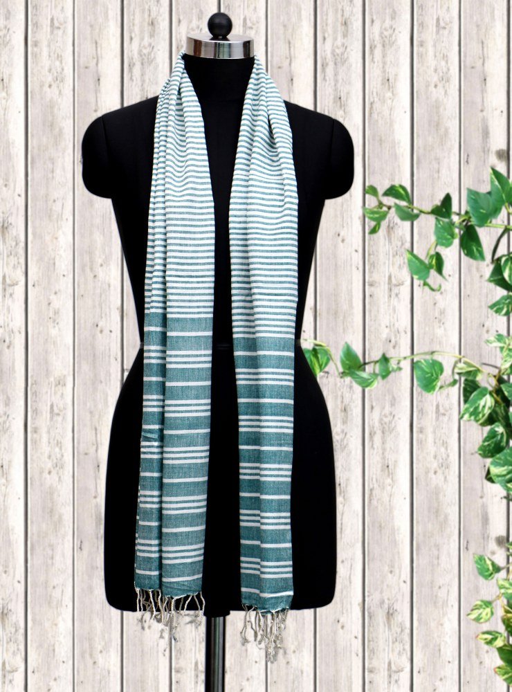 Viscose Stole White And Winter Green Color