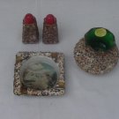 Vintage Handcrafted Rock Art Black Hills S. D. Salt & Pepper Shakers Vase Ashtray