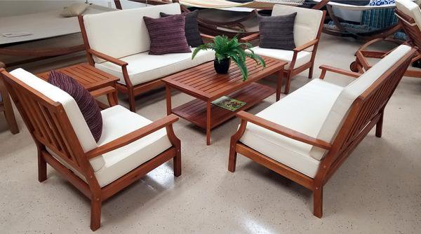 6 Piece Indoor or Outdoor Eucalyptus Solid Wood Patio Furniture Set