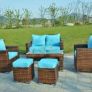 6 Piece Outdoor PE Rattan Wicker Patio Furniture Sectional Sofa Set, with Sunbrella Cushions