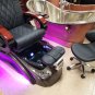 Shiatsu Salon Massage Pedicure Spa Black Chair, with Stool, Pipe-less Tub, Grey Crystal Basin