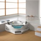 2 Person Massage Hydrotherapy Corner Bathtub Tub, with Foot Step, Bluetooth, Inline Heater, 16 Jets