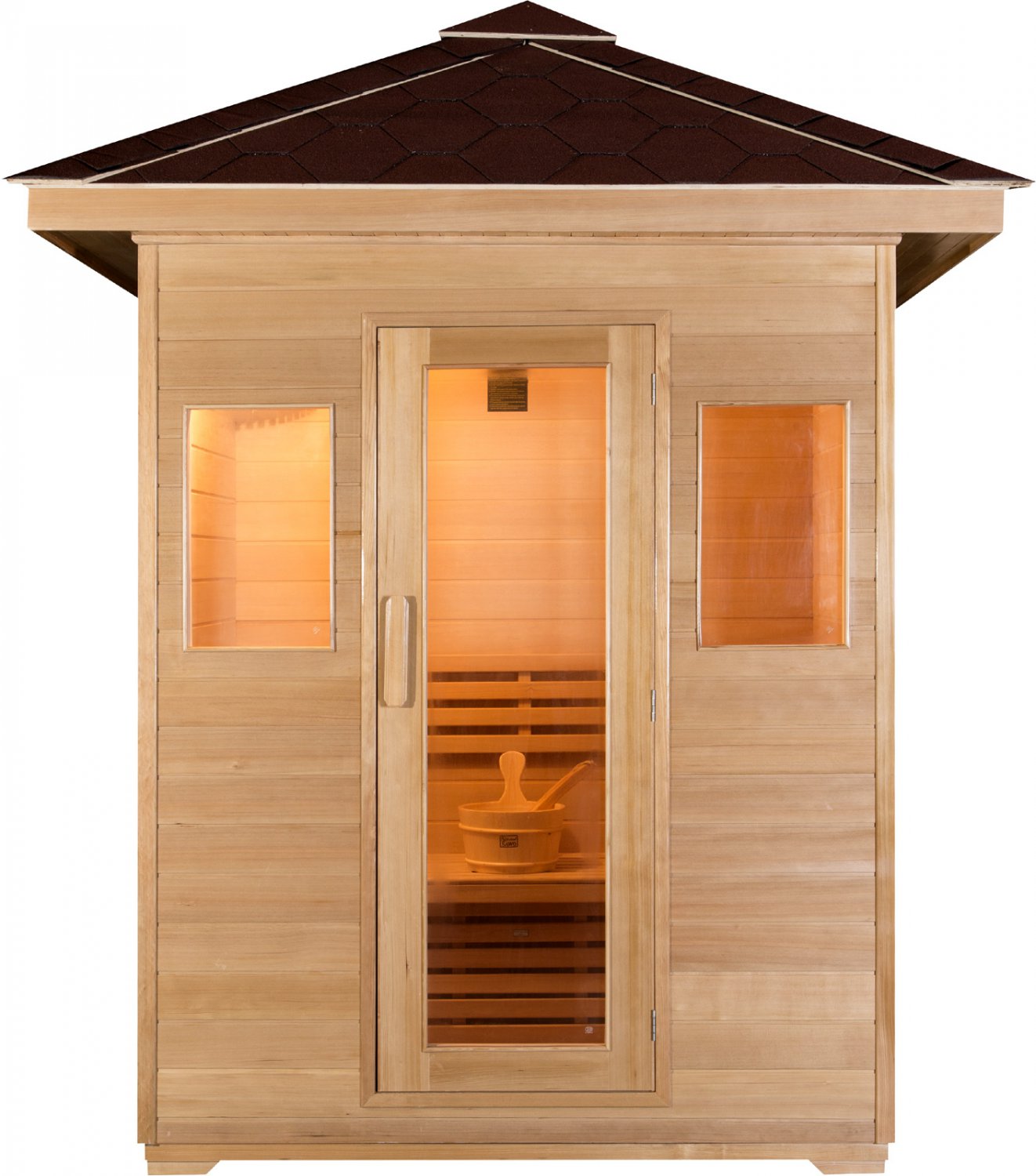 Canadian Hemlock Wood Swedish 77" 3 Person Outdoor Steam Sauna with 6KW