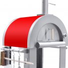 Outdoor Wood Fired 32.5" Red Stainless Steel Artisan Pizza Oven / Grill with Cover, Pizza Peel