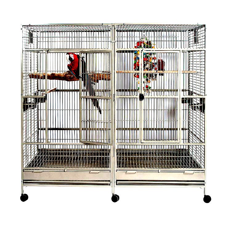 Double Macaw Parrot Cockatoo Bird Breeder Stainless Steel Pet Cage with Divider and Bowls