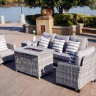Grey Wicker Modern 5 Person / Piece Outdoor Patio Furniture Set with Propane Gas Fire Pit