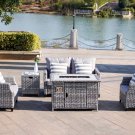 Grey Wicker Modern 4 Person / Piece Outdoor Patio Furniture Set with Propane Gas Fire Pit