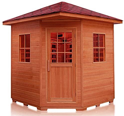 4 Person Outdoor Red Cedar Traditional Sauna SPA with 6KW Wet Dry Heater, Shingled Roof, MP3