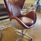 Brown Leather Aluminum Aviator Mid Century Modern Classic Jacobsen Style Egg Lounge Chair