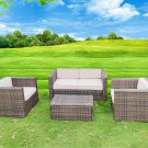 Modern 4 Piece Outdoor Wicker PE Rattan Garden Patio Furniture Set with Coffee Table