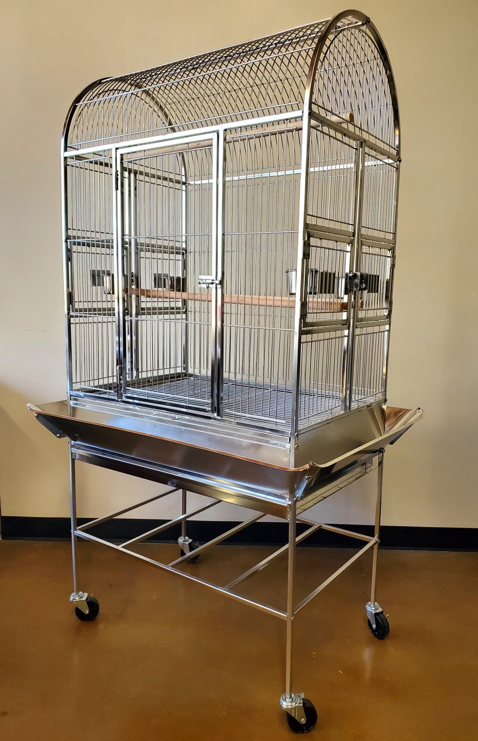 Medium Sized Indoor Outdoor 67"H x 29"D x 39"W Stainless Steel Bird Parrot Cage and Seed Catcher