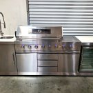 3 Piece Stainless Steel Outdoor Island BBQ Kitchen Grill with Refrigerator, Sink, White Marble Top