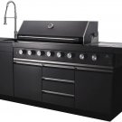 *NEW/OPEN BOX* 2 Piece Black Stainless Steel Outdoor Island BBQ Kitchen Grill with Refrigerator/Sink