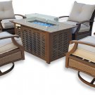 5 Piece Outdoor Patio Furniture Set with Fire Pit 4 Swivel Rocker Aluminum Chairs Sunbrella Upgrade
