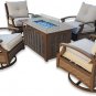 5 Piece Outdoor Patio Furniture Set with Fire Pit 4 Swivel Rocker Aluminum Chairs Sunbrella Upgrade