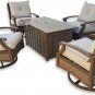 5 Piece Outdoor Patio Furniture Set with Fire Pit 4 Swivel Rocker Aluminum Chairs Sunbrella Upgrade