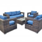 5 Piece Modern Design Wicker Rattan Conversation Outdoor Rosarito Patio Furniture Set- Assembled