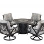 5 Piece Outdoor Patio Furniture Fire Pit Set Cast Aluminum Grey/Blue 4 Chairs / Table