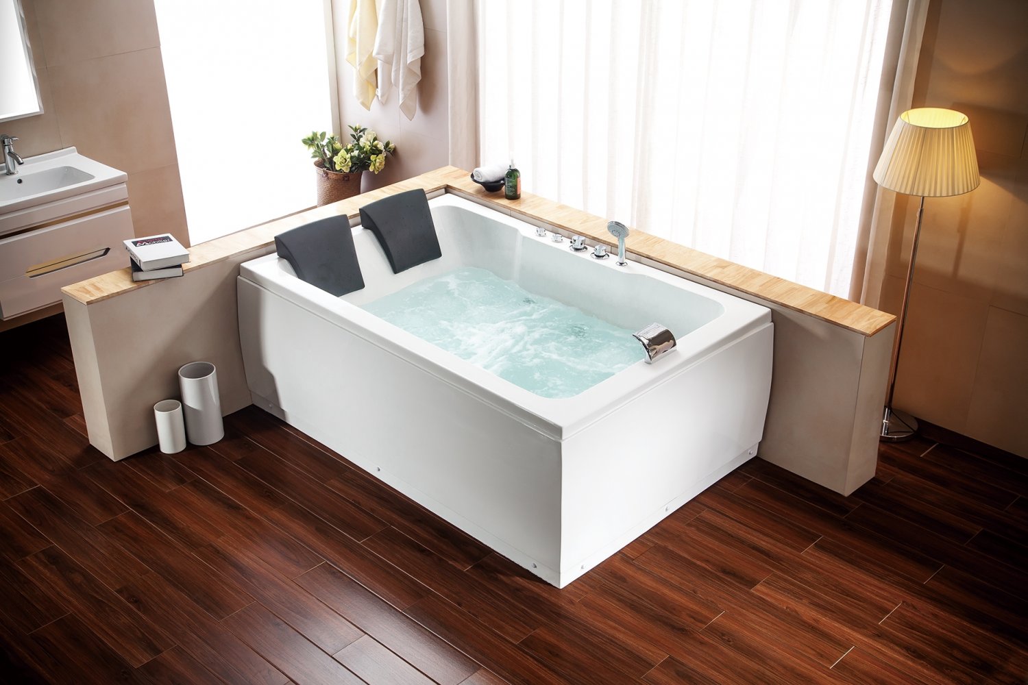 Two Person Jetted Massage Hydrotherapy Bathtub Tub, with Bluetooth & Inline Water Heater (LEFT)