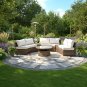 Modern Rounded Curved Outdoor Wicker Rattan Patio Furniture Set with Ice Cooler Coffee Table