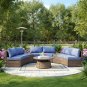 Modern Rounded Curved Outdoor Wicker Rattan Patio Furniture Set with Ice Cooler Coffee Table