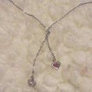 SWAROVSKI SWAN SIGNED Heart Dangle Pendant Necklace Petite pink 17" adjustable