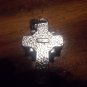 "Roman" signed cross pendant silver tone onyx stone rope detail