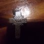 "Roman" signed cross pendant silver tone onyx stone rope detail