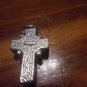 "Roman" signed cross pendant silver tone onyx stone rope detail