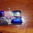 Vintage 80's White Blue Pink Purple Dichroic Glass Pendant rectangle sparkle