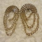 Vintage 80's Gold Tone Dangle Curb Chain Clip On Earrings Silver tone accent