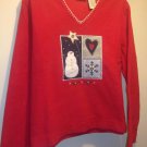 Ugly Snowman Holiday Fleece V neck Red Sweater - Women's XL 16-18  Vintage