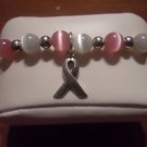 Breast Cancer Awareness Pink Ribbon Bracelet Stretch Sterling 925  Cats Eye