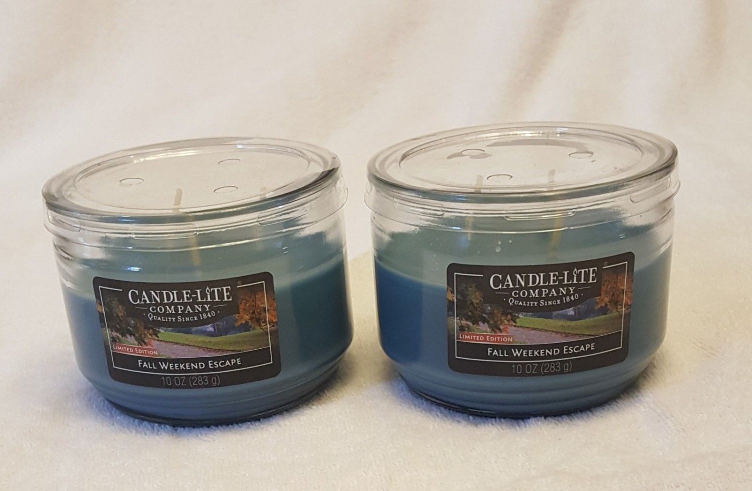 Set/2 CandleLite Co 10 oz, 3 Wick Jar 18oz Jar, FALL WEEKEND ESCAPE