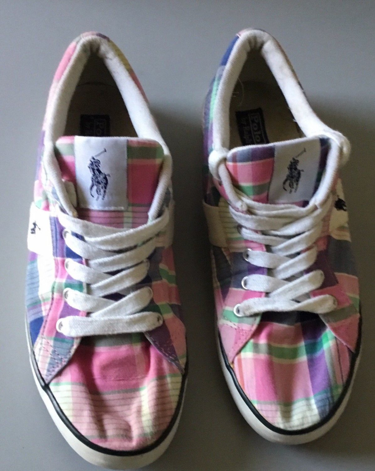 Polo by Ralph Lauren Pink Multicolored Plaid Sneakers Size 7