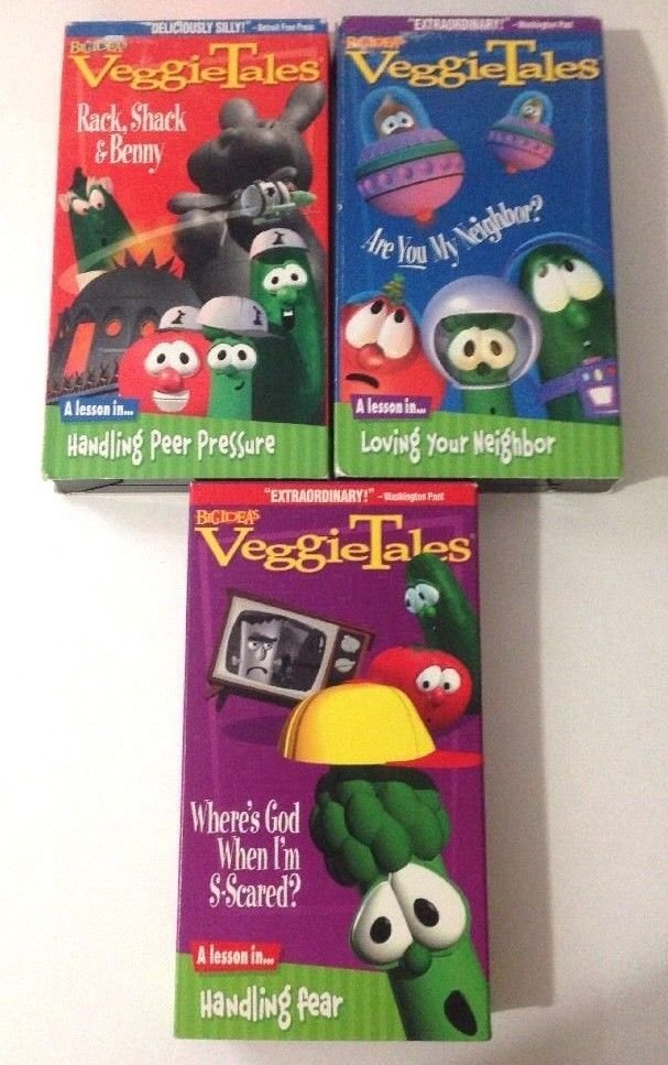 Veggie Tales VHS Tapes Lot of 3 Christian Kids Cartoons Vintage Educational