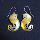 Brass cats dangling earrings ear wires vintage cm1031