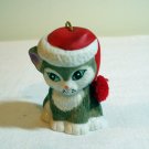 Kitty plays Santa bell bisque ware chenille pom pom vintage cm1040