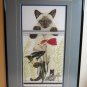 Framed needlepoint picture Siamese cat looking in fish tank cm1043