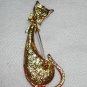 Red enamel on gold plate elongated cat pin brooch vintage cm1059