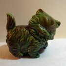 Long hair fat kitten ceramic figurine olive green vintage cm1083